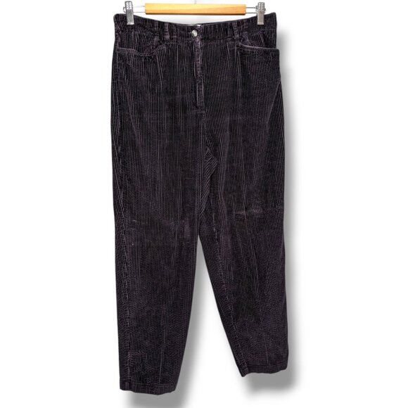 VTG Talbots Gray Corduroy Pants Pockets Stretch Wale Tapered Leg 12 Petite Wide - Picture 1 of 4